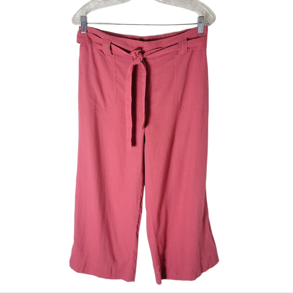 Soundstyle pull on linen blend crop straight leg women's pants size medium